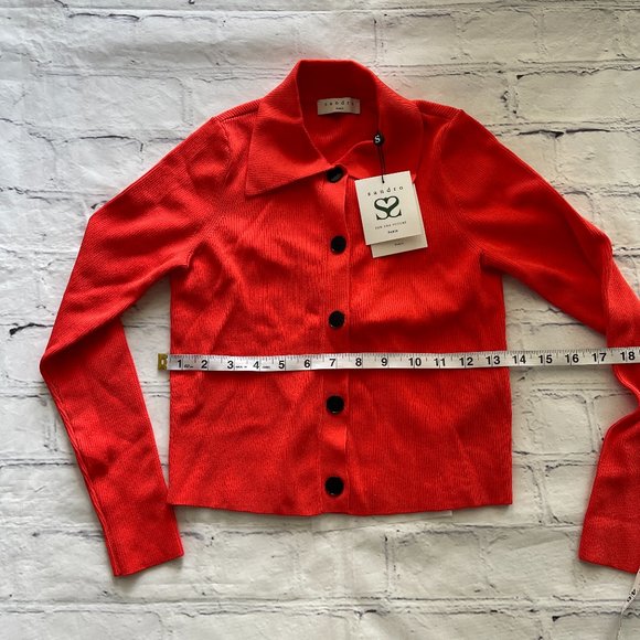 Sandro Paris Cropped Cardigan with Shirt Collar - Picture 4 of 11
